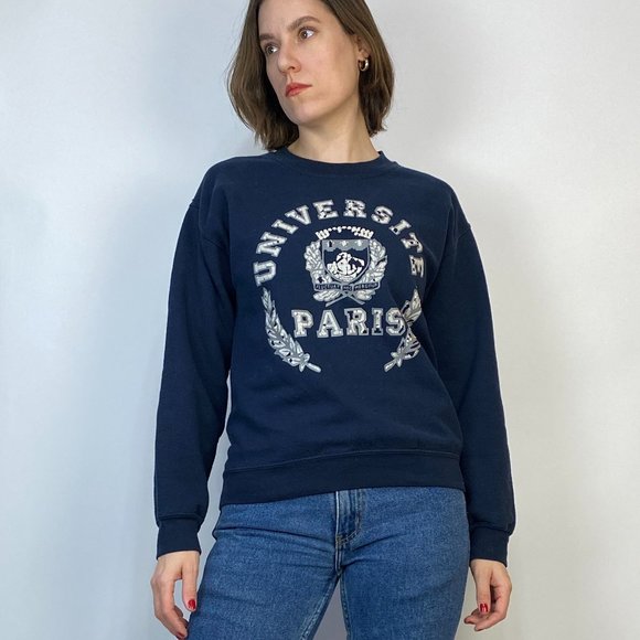 Vintage 90s DISTRESSED 'Universite Paris' Sweatshirt! Small - Picture 2 of 6